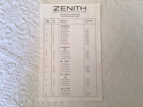 Listino prezzi zenith - listino, anno